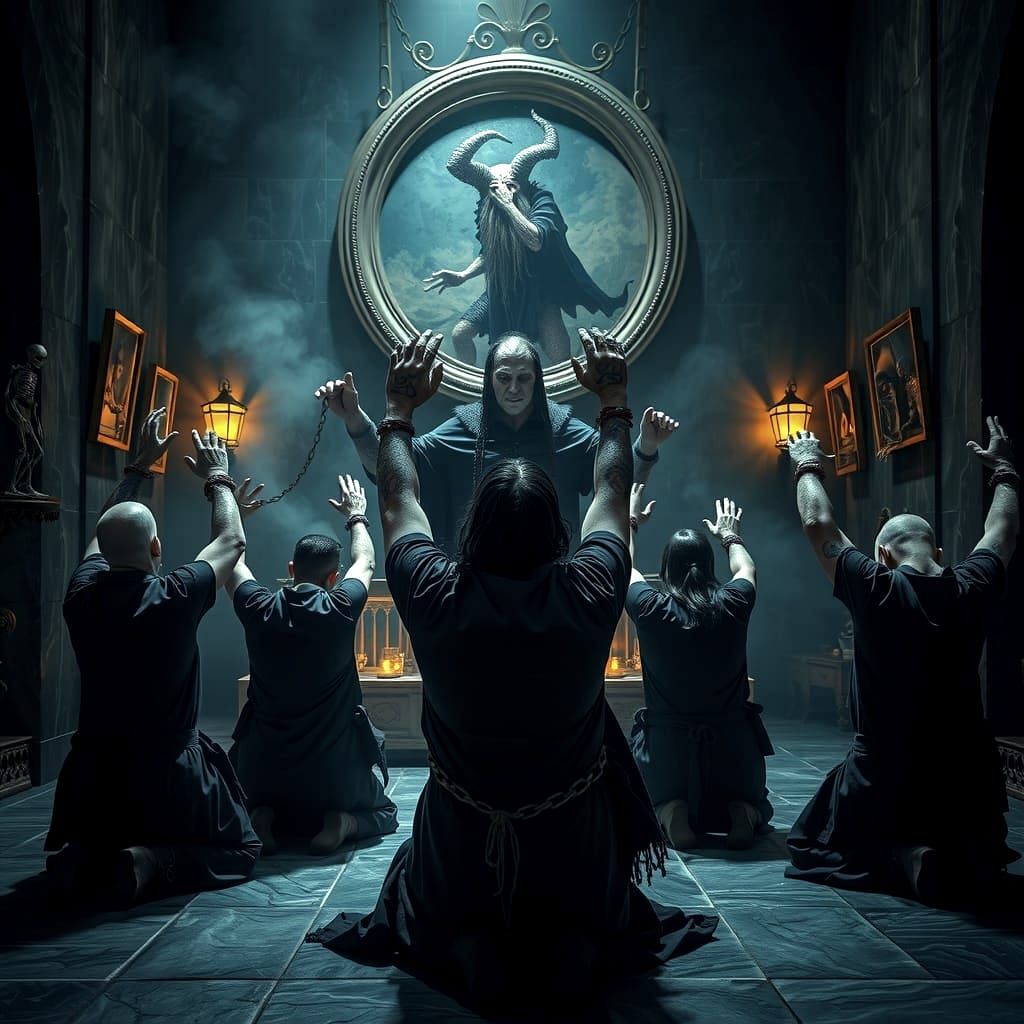 Dark Fantasy Dungeon Scene with Demon Wizard