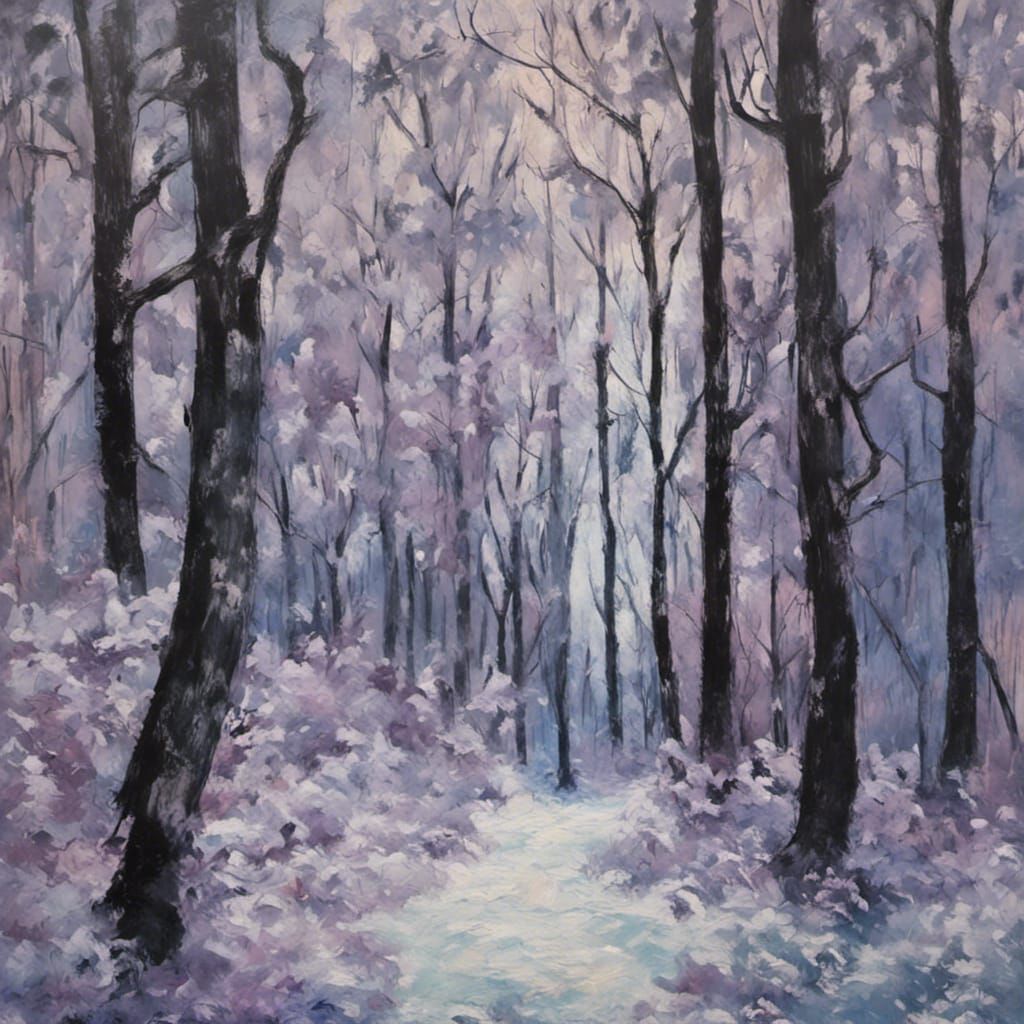 Winter Fairytale Forest in Neo-Impressionist Style