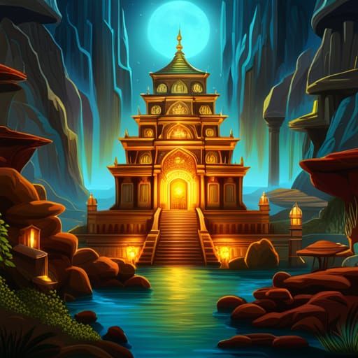 Cybernetic Indian Temple with Bioluminescent Details