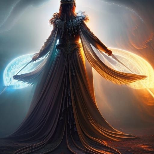 Angelic Priestess with Dragon Wings as Digital Art