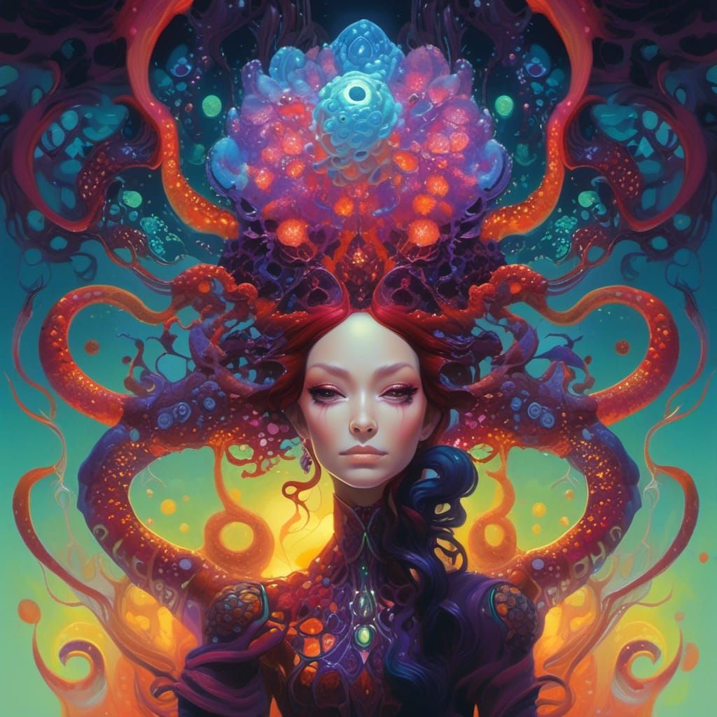 Ethereal Octopus in Dark Fantasy Alcohol Ink Style