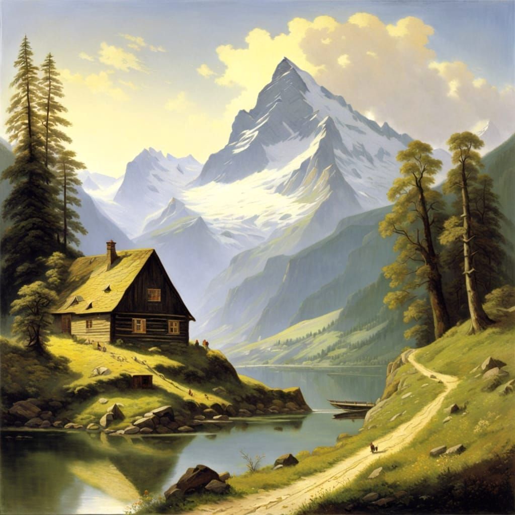 Majestic Swiss Alps Landscape with Alpine Cottages