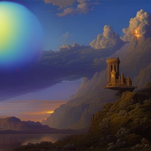 Soap Bubble in Clouds, Oil Painting by da Vinci