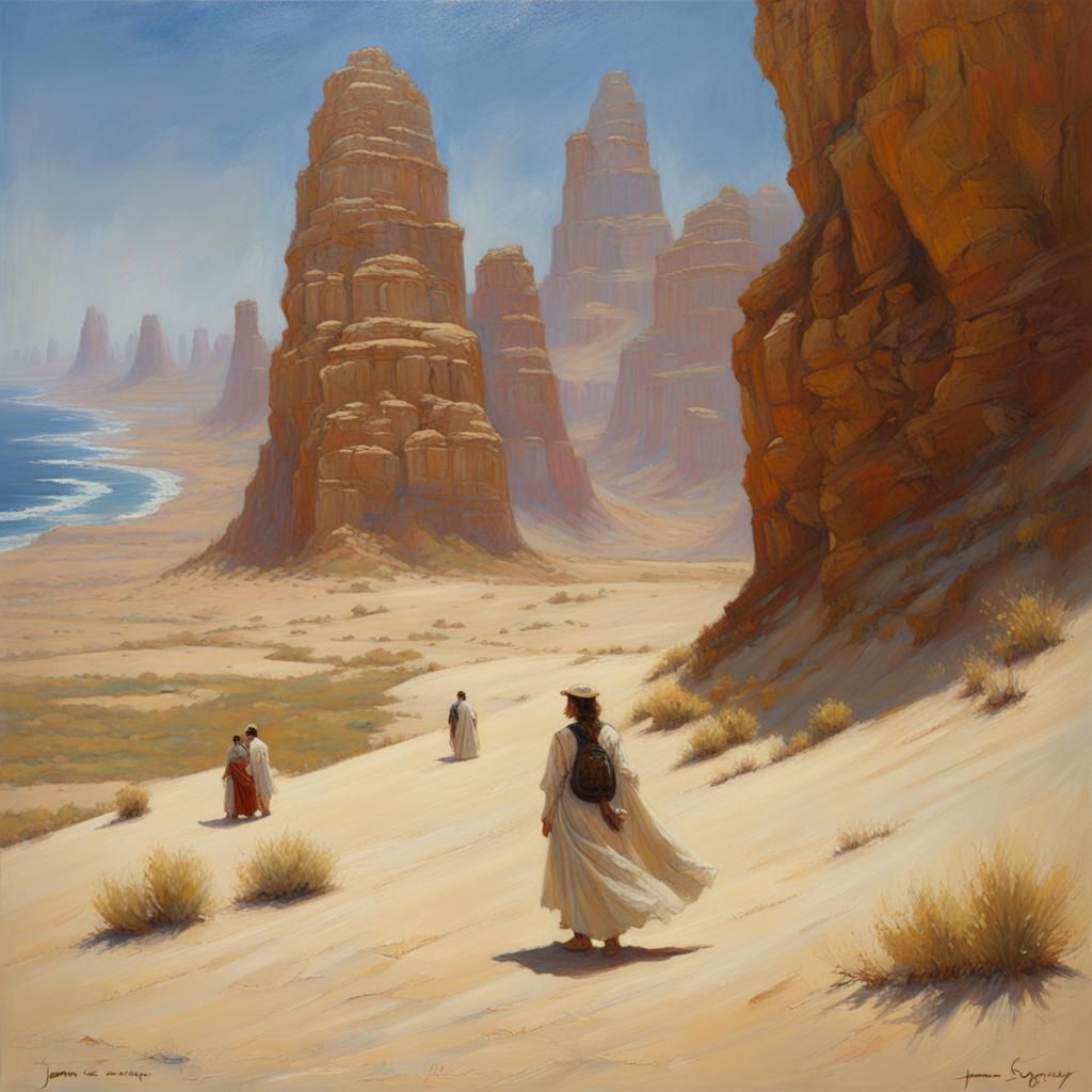 Desert Landscape Oil Painting in Gurney Style