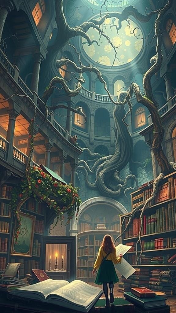 Ruinous Ancient Library Hidden in a Mystical Forest