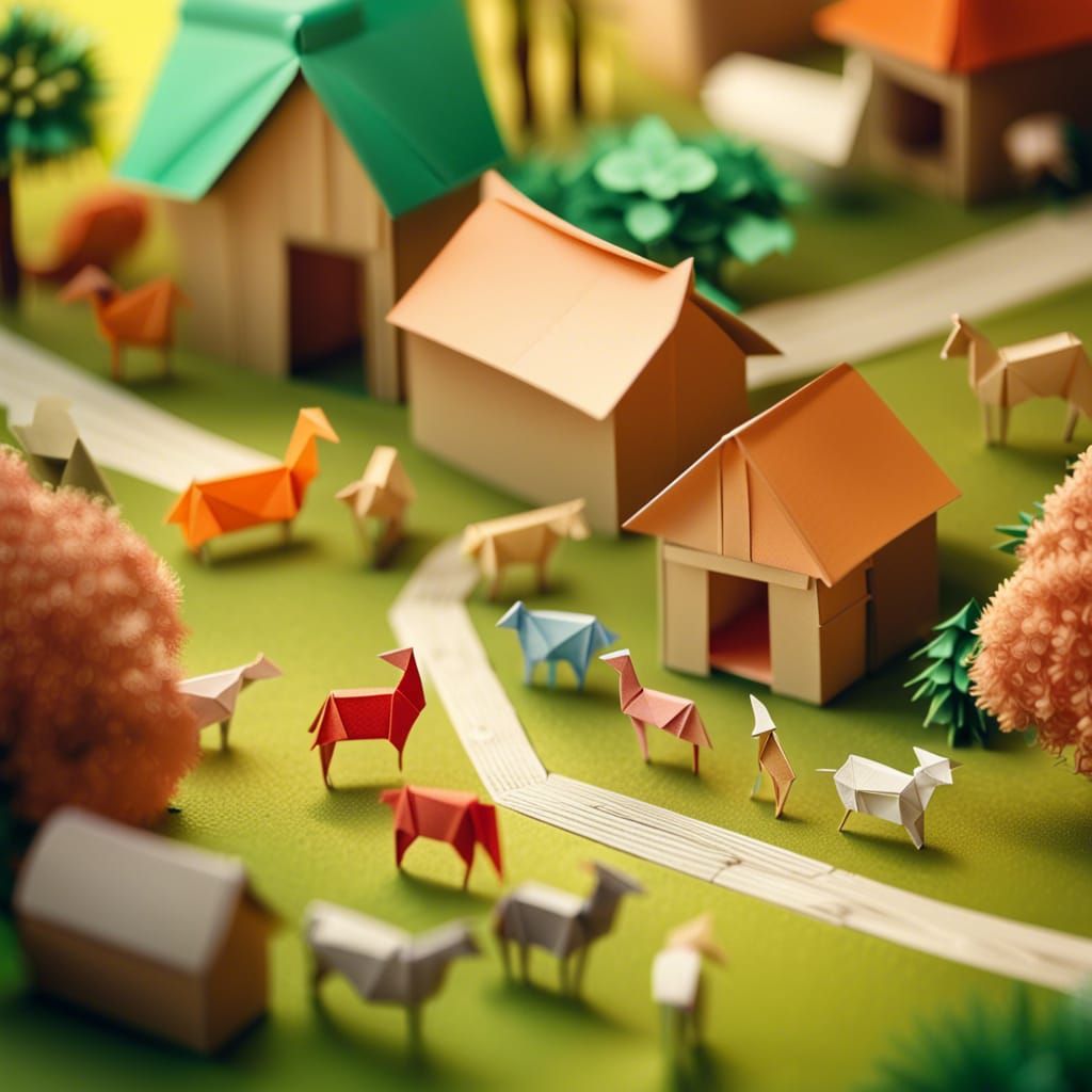 Origami Farm in Detailed 8K Resolution