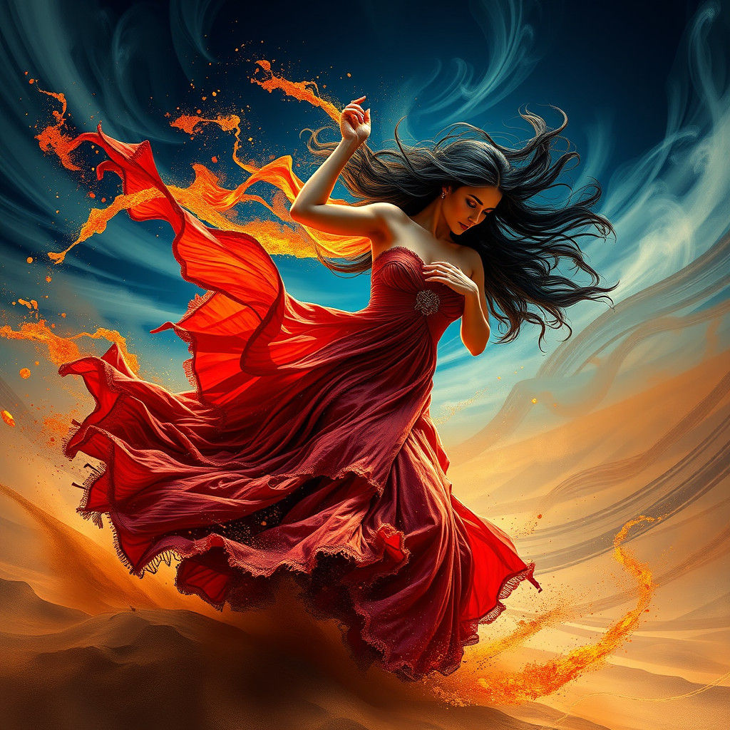 Flamenco Dancer in Mystical Desert Sandstorm
