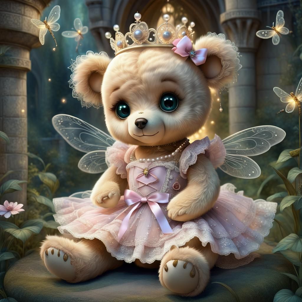 Whimsical Princess Teddy Bear in Enchanted Garden