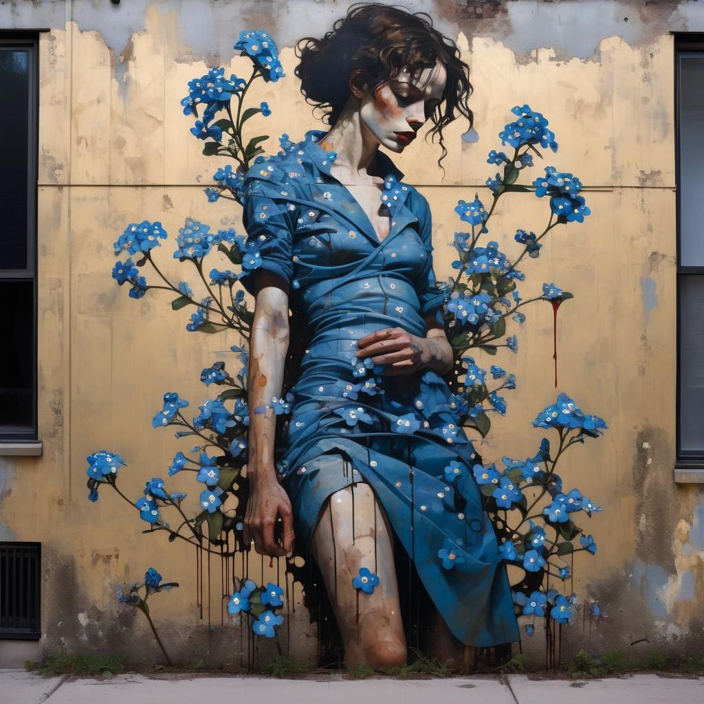 Forget-me-nots in Urban Art Style