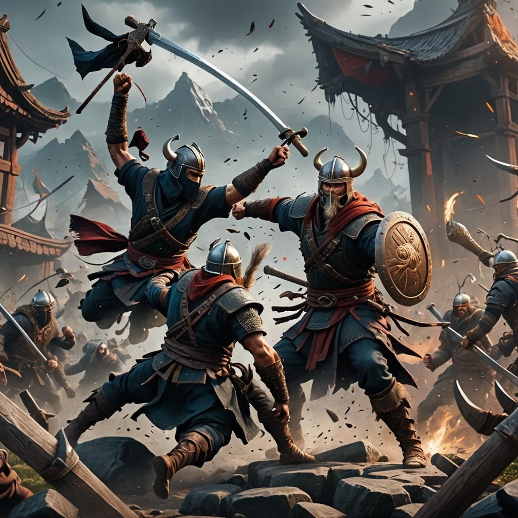 Ninja versus Viking: Detailed Fantasy Concept Art