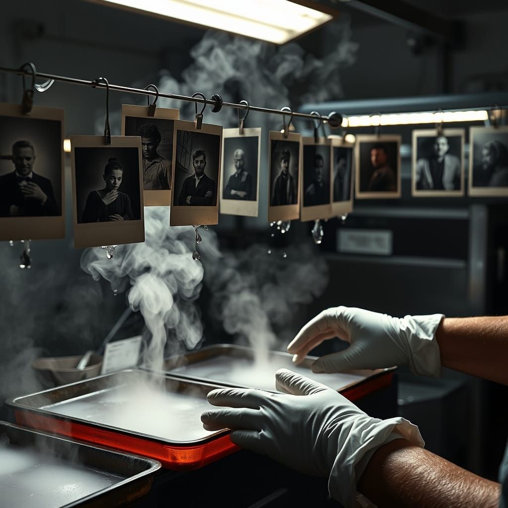 Photorealistic Darkroom Scene with Photographer at Work