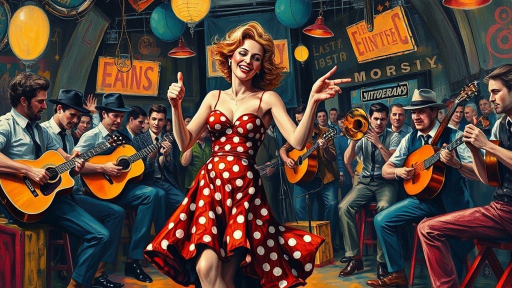 Vibrant 1950s Honky-Tonk Scene in Expressive Style