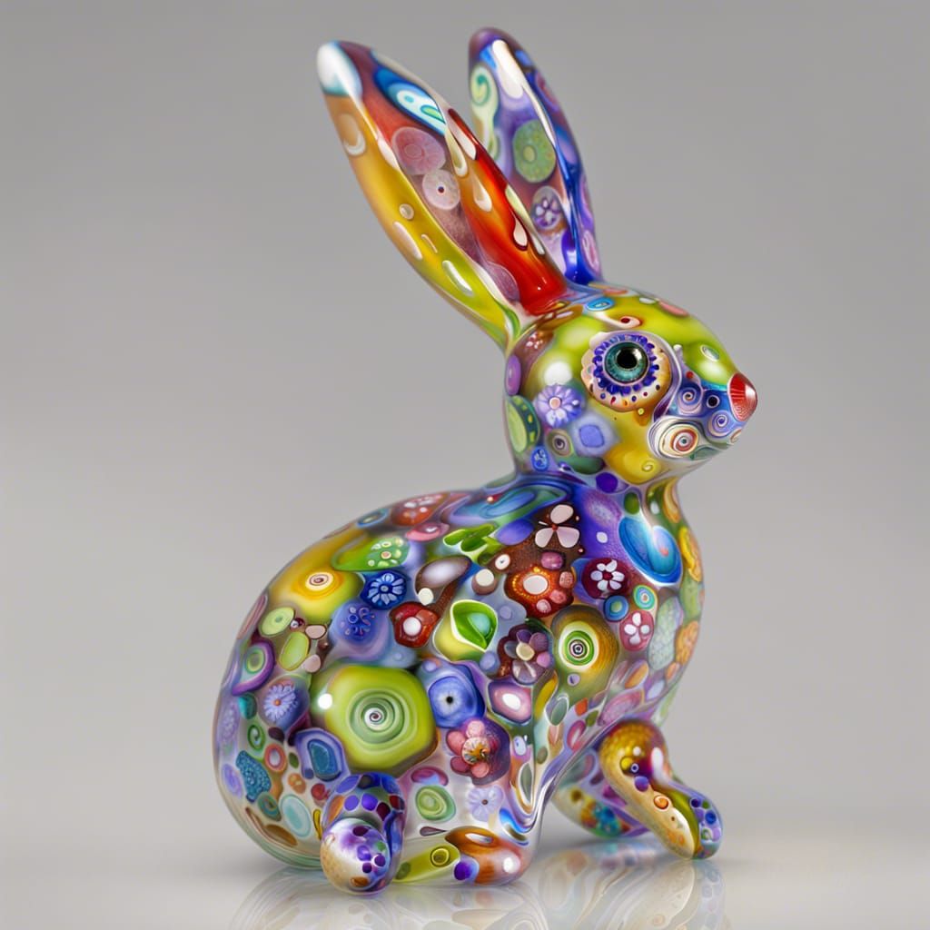 Blown Glass Rabbit with Millefiori Pattern