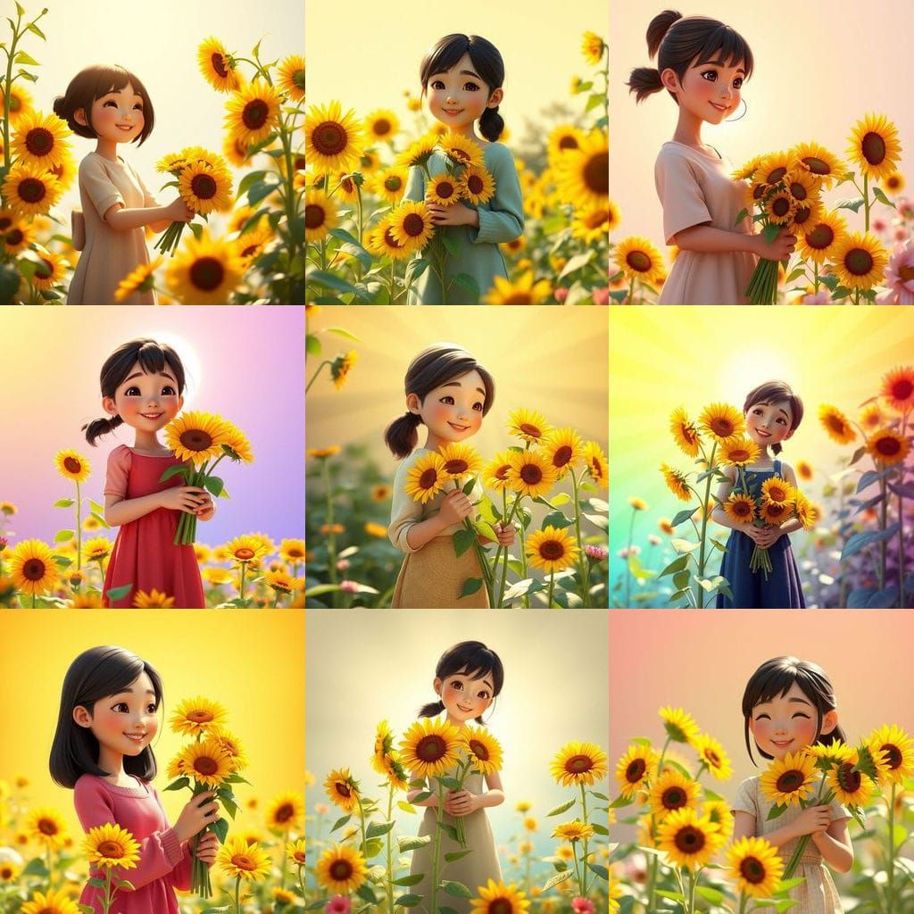 Asian Girl in a Vibrant Flower Garden