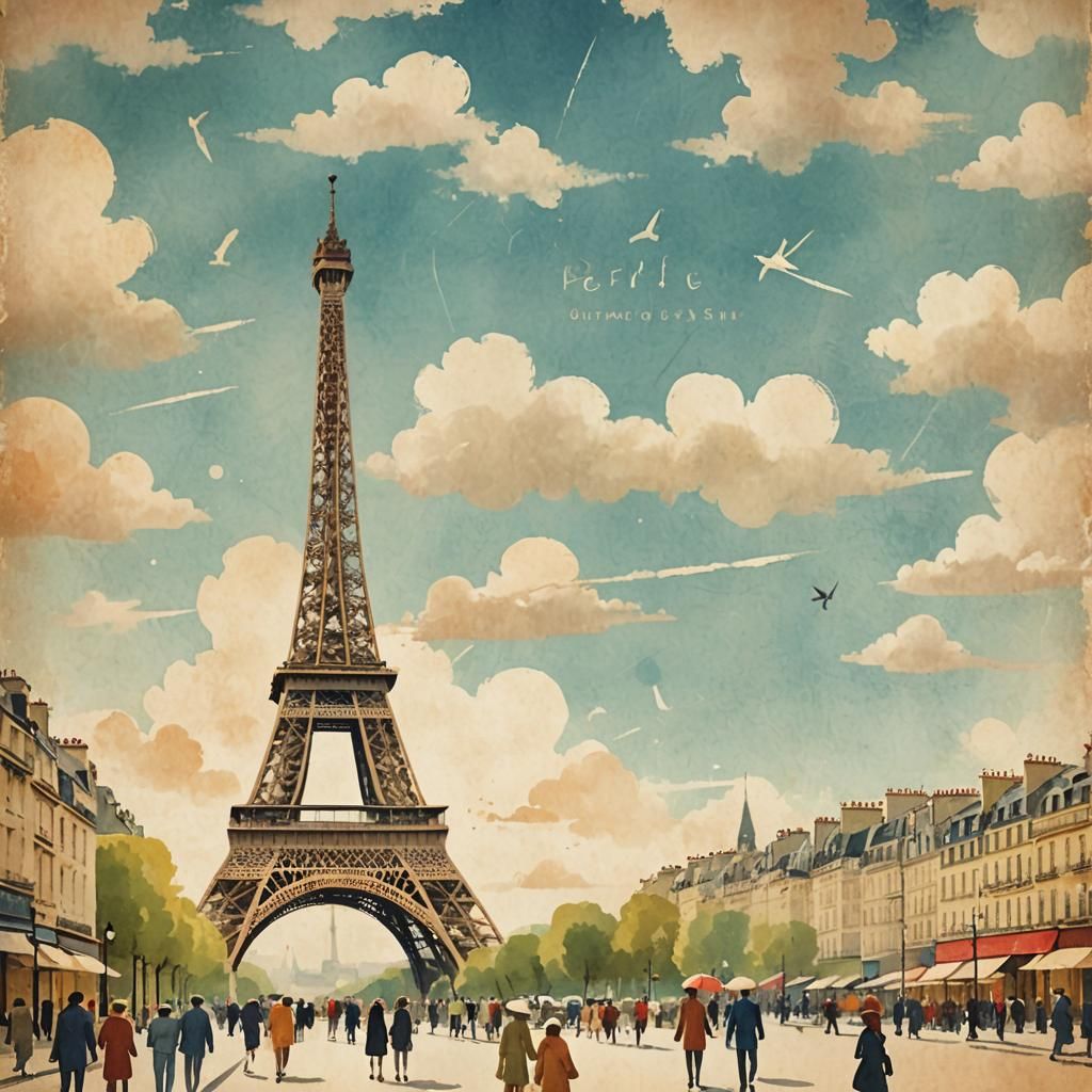 Eiffel Tower in Paris: Vintage Art Deco Poster