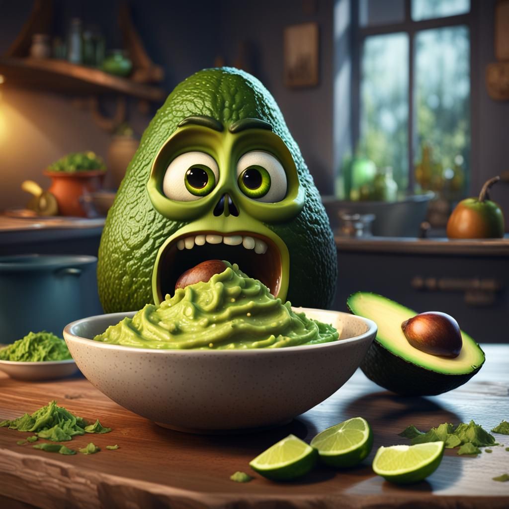 Avocado's Horror: Guacamole Nightmare in Photorealistic Styl...