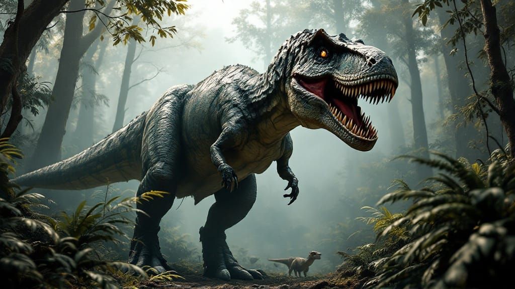 Tyrannosaurus Rex in Prehistoric Jungle, Realistic Rendering