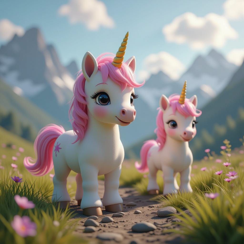Enchanting Baby Unicorns in Epic 3D Game Cinematic Style