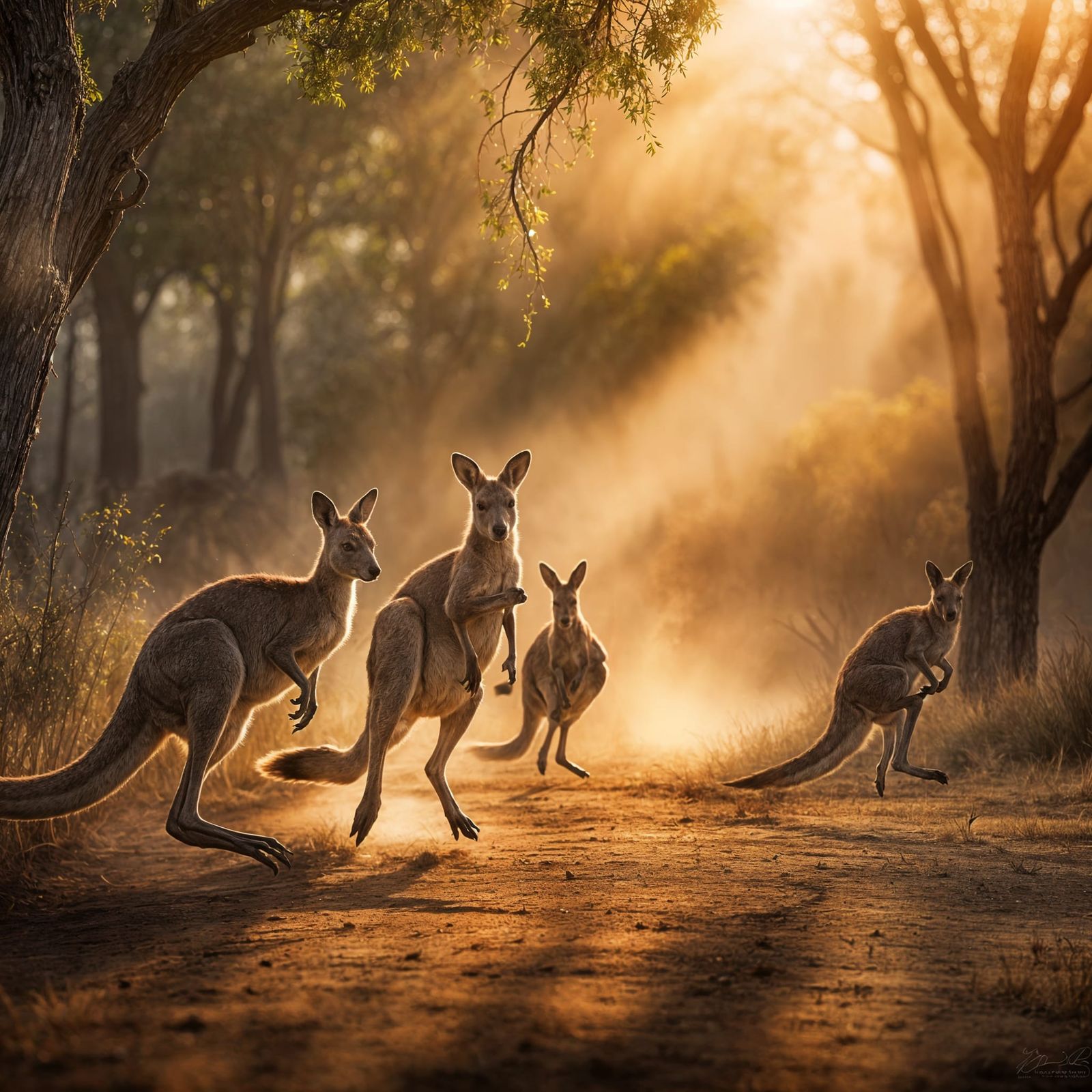 Hyperrealistic Kangaroos in Cinematic Composition