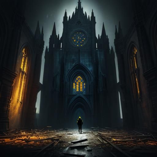 Blighted Golem in Abandoned Cathedral: Hyperrealistic Concep...