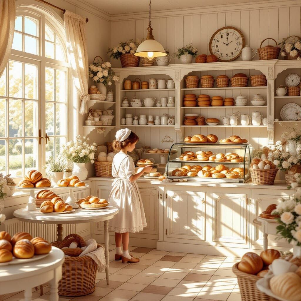 Charming Vintage Bakery with Warm Sunlight