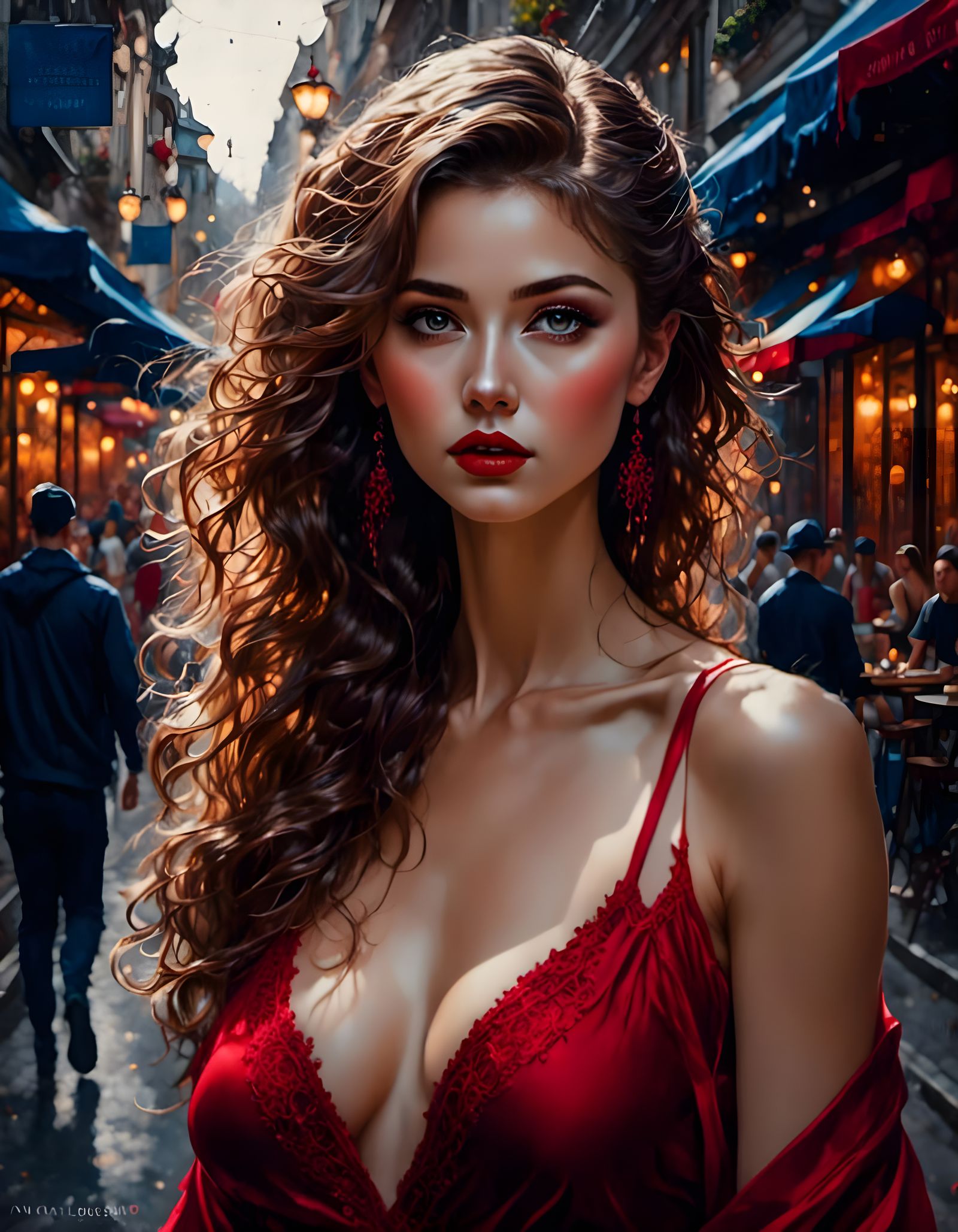 Elegant Gothic Portrait of Woman in Burgundy Clothes