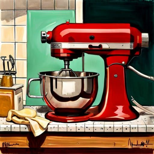 Retro Electric Mixer in Gouache and Oil