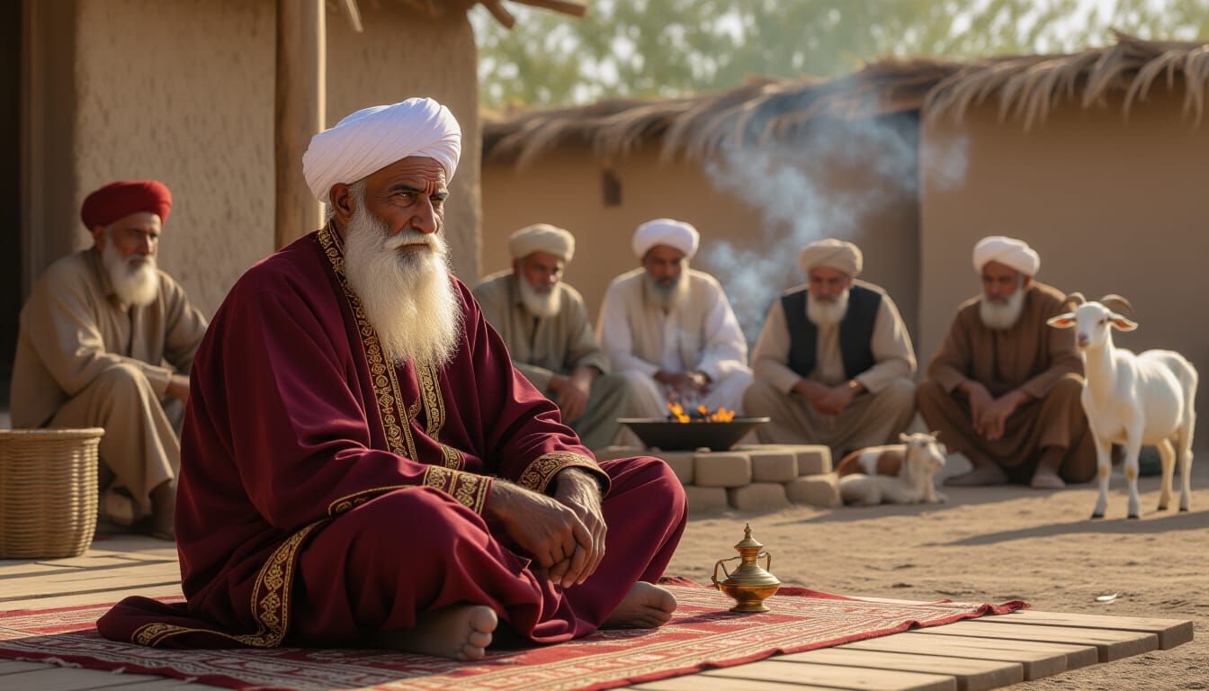 Historical Islamic Village Scene with Tribal Chief