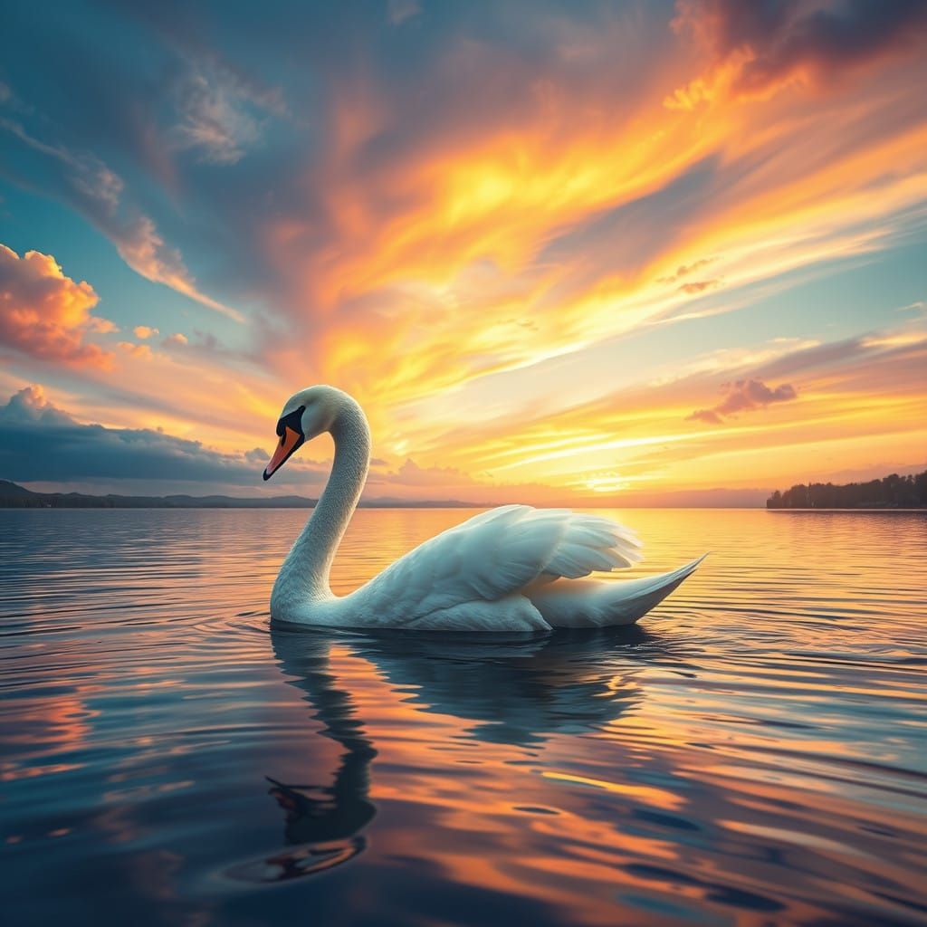 Serene Swan in Vibrant, Fantastical Landscape