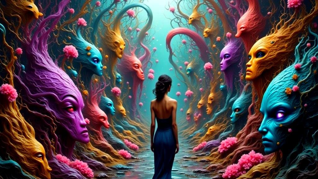 Surreal Wire Sculpture Garden in Dreamlike Landscape