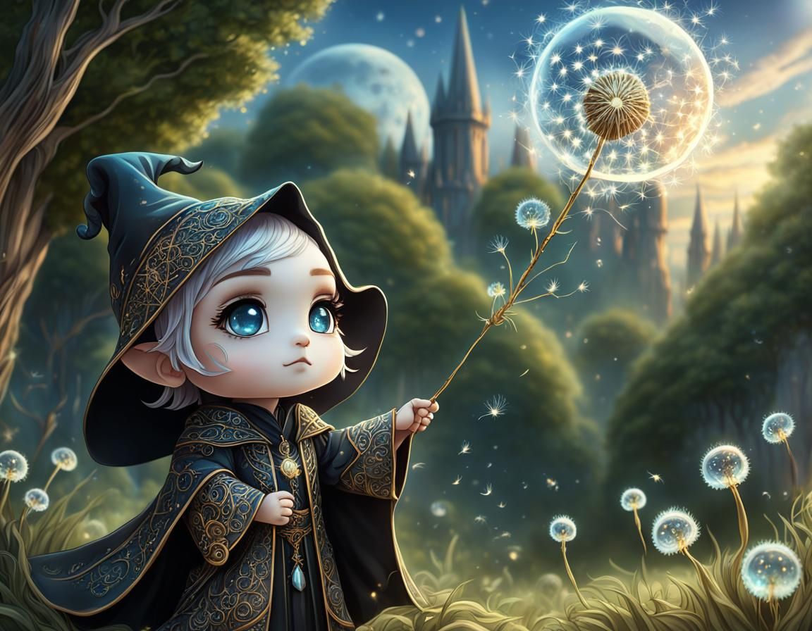Chibi Wizard with Moonstone Scales in Summer Glade