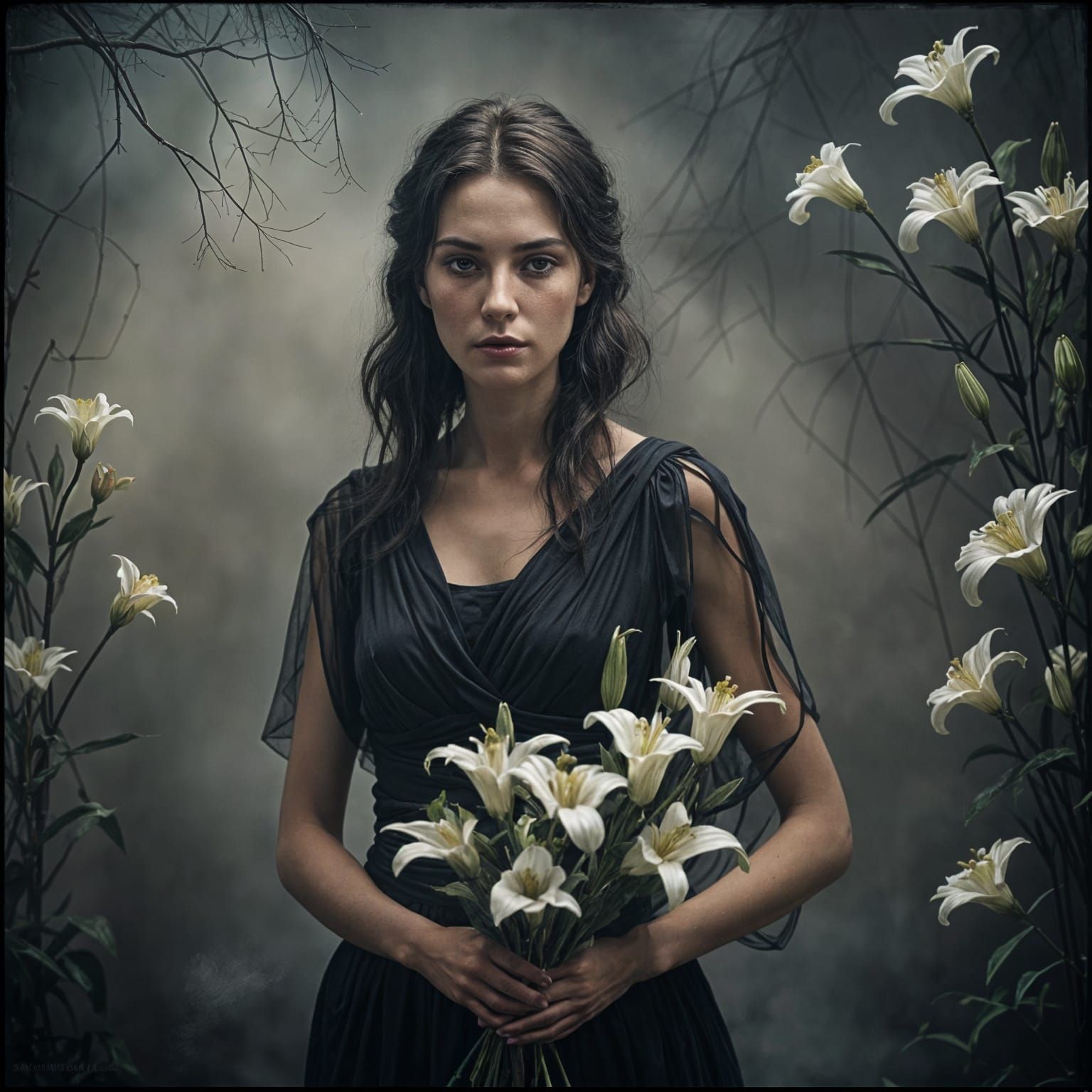 Ethereal Woman in a Black Gown