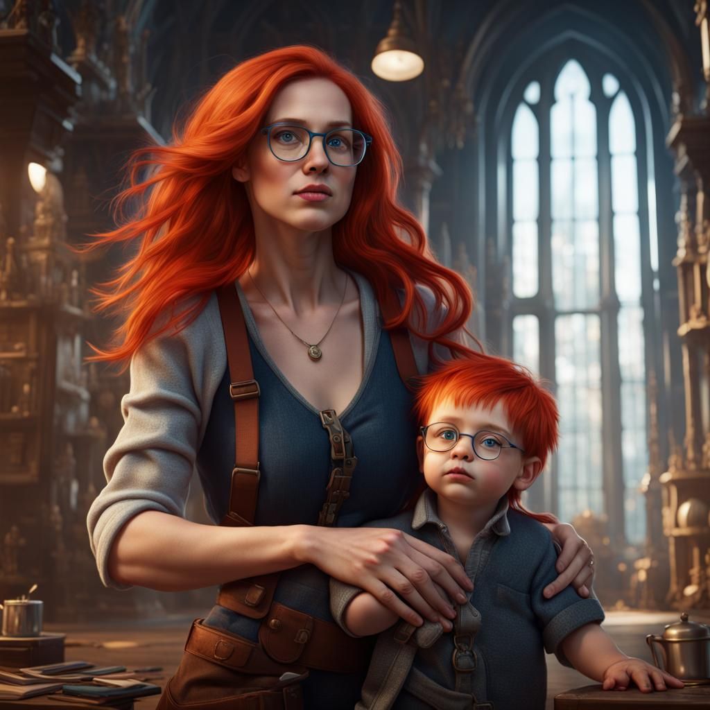 Mother and Son Playing, Detailed Matte Painting