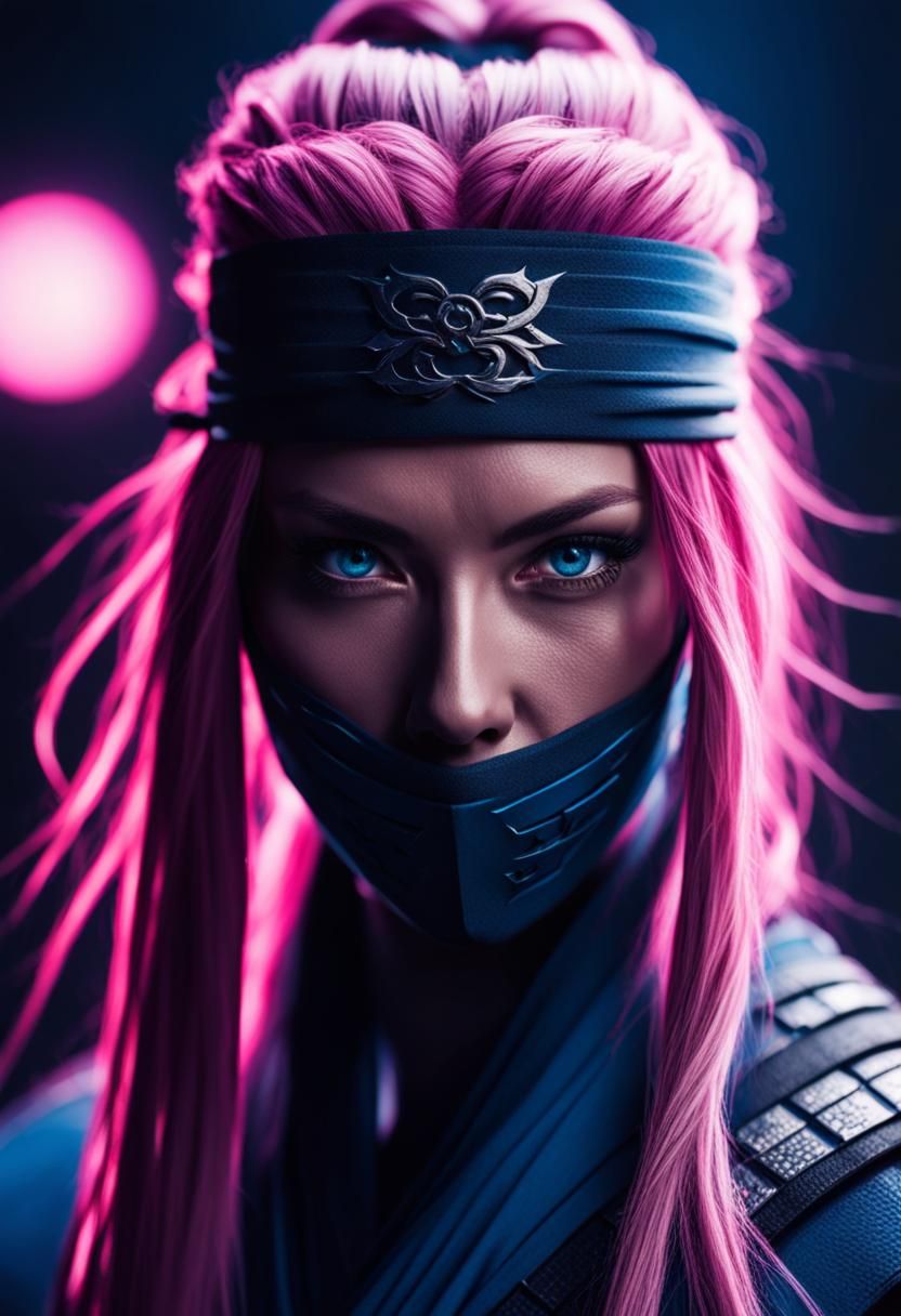 Cinematic Pink and Blue Ninja Portrait