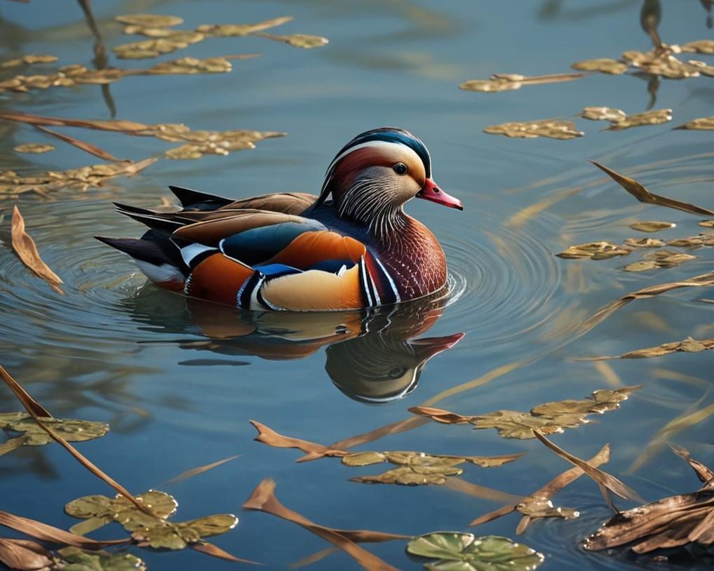 Mandarin Duck in Blue Lake: Digital Matte Painting