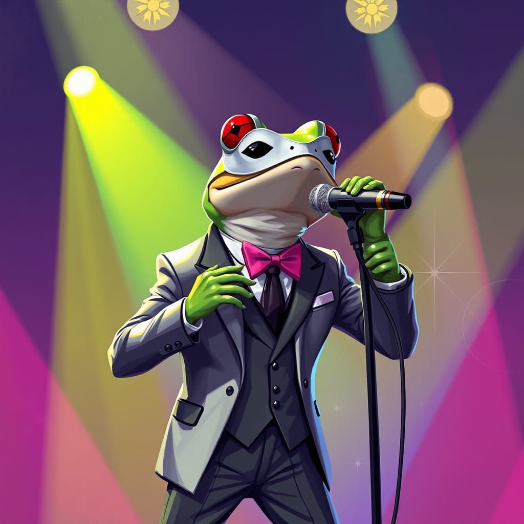 Masked Frog Singer on Stage in Digital Art Style