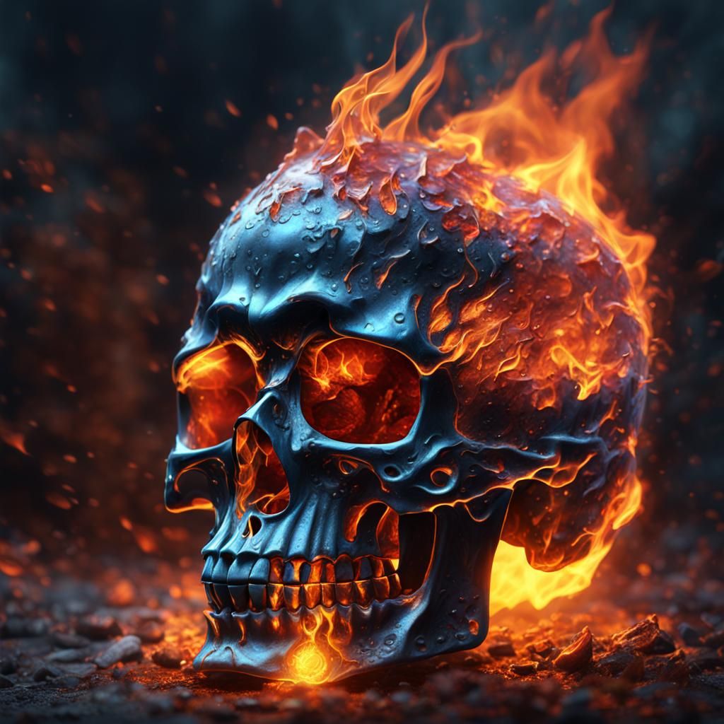 Crystal Skull in Flames: Detailed Matte Painting