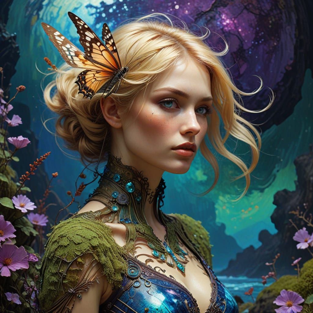 1950s Pin-Up Girl in Art Nouveau Style