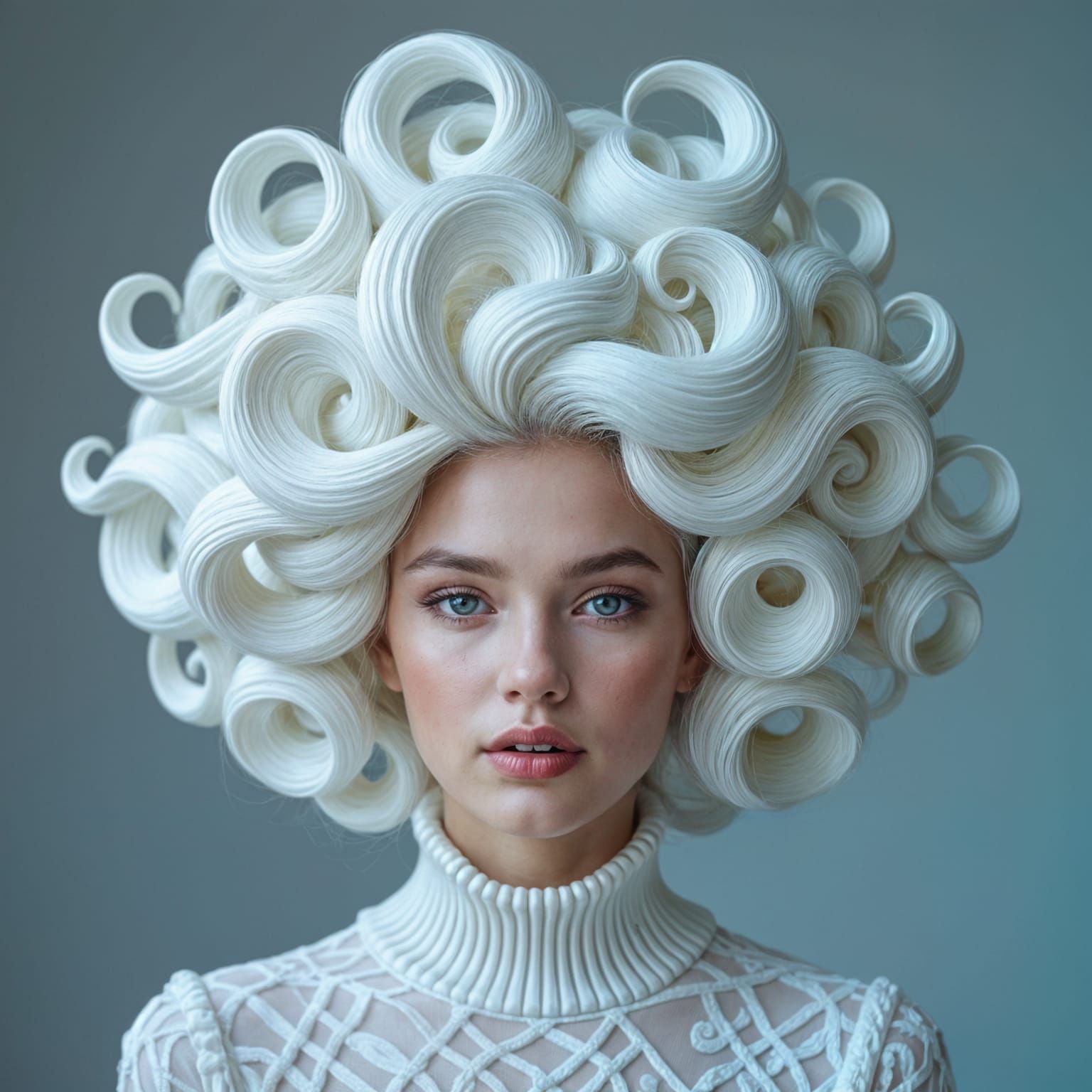 Surreal White Hairstyle: High-Resolution Portrait