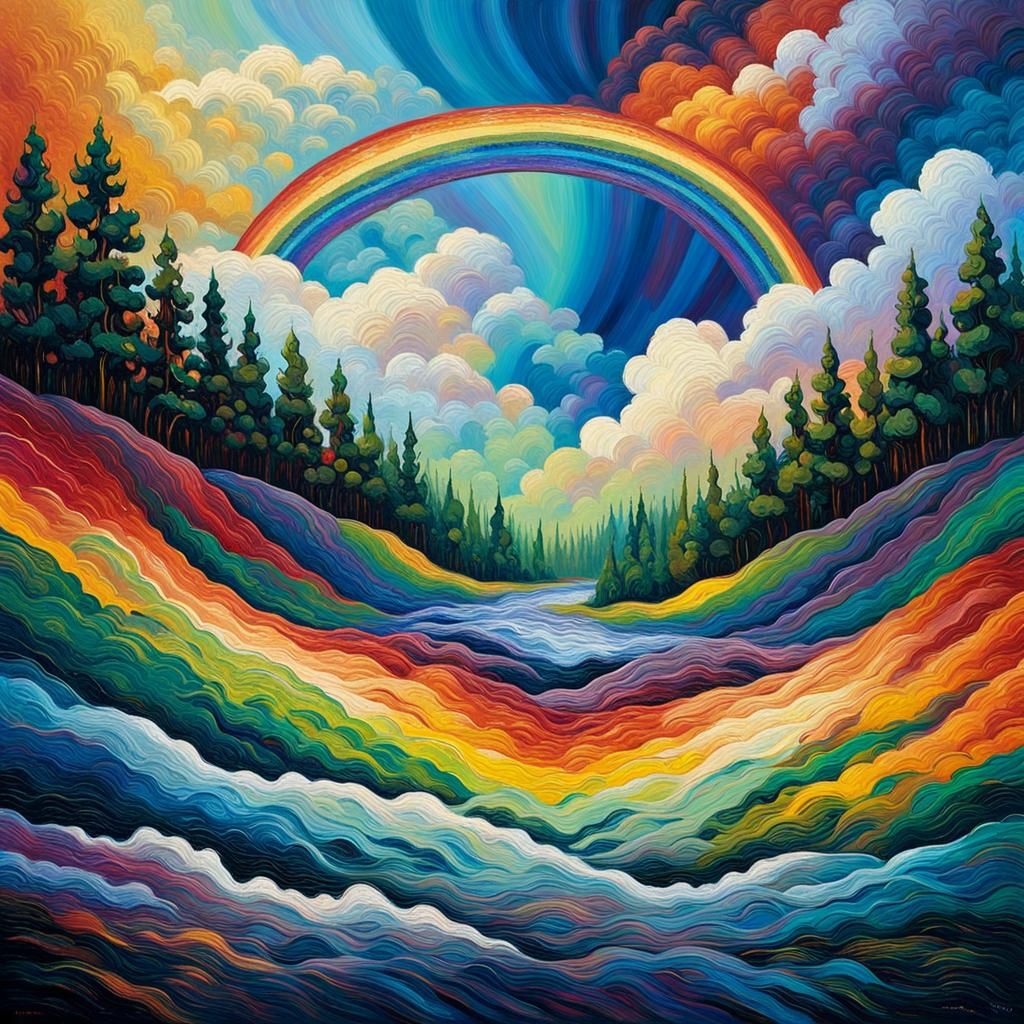 Rainbow River Sky: Neo-Pop Expressionist Graphic Design