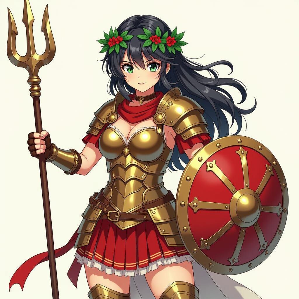 Anime Gladiator Girl with Trident and Shield