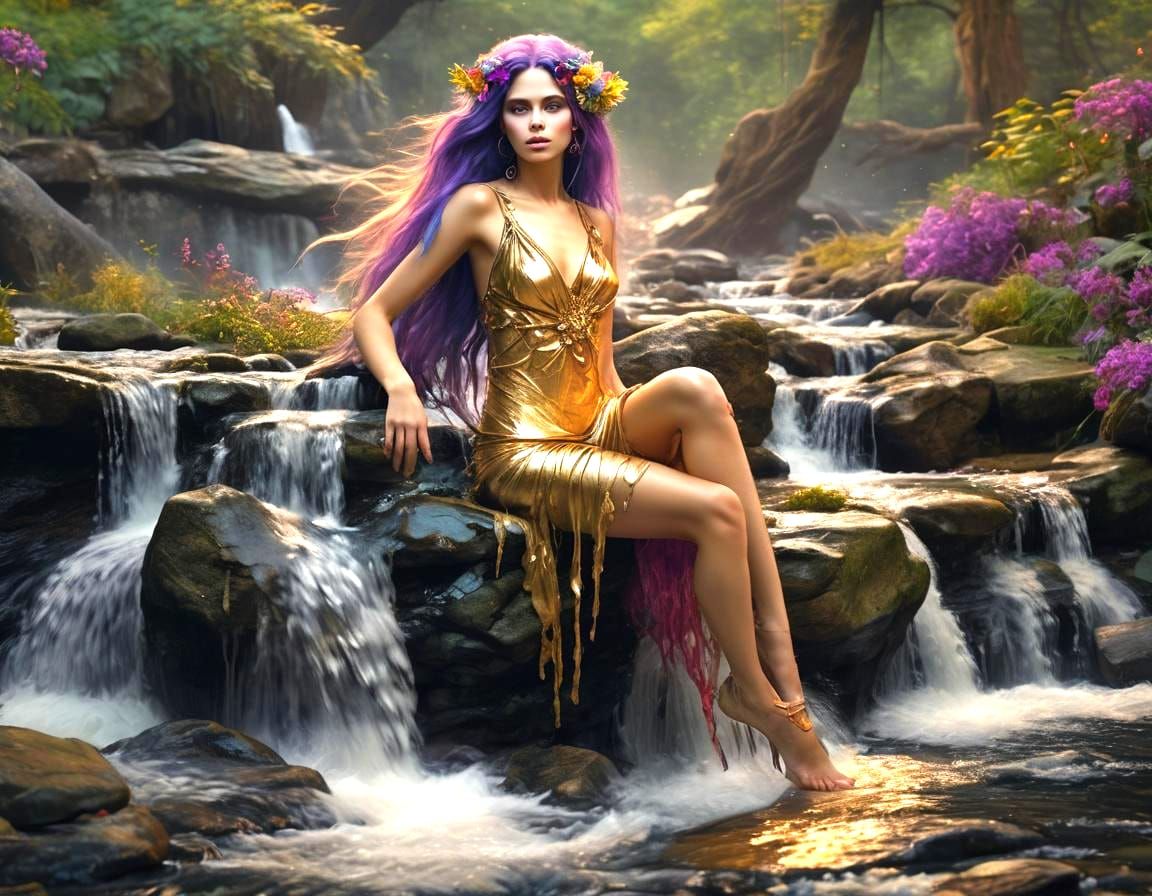 Gold Dryad with Flowing River of Paint
