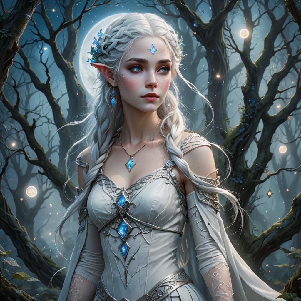 Ethereal Moon Elf in Moonlit Forest