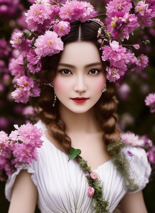 Medieval Flower Girl Portrait in Fantasy Art Style