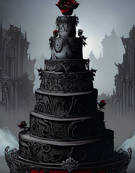 Gothic Wedding Cake with Black Roses