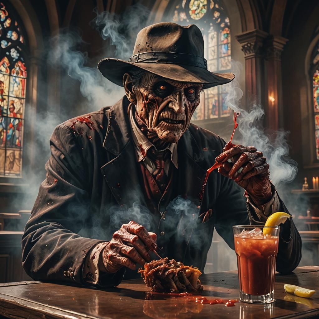 Freddy Kruger Sipping Bloody Mary: Hyperrealistic Concept Ar...