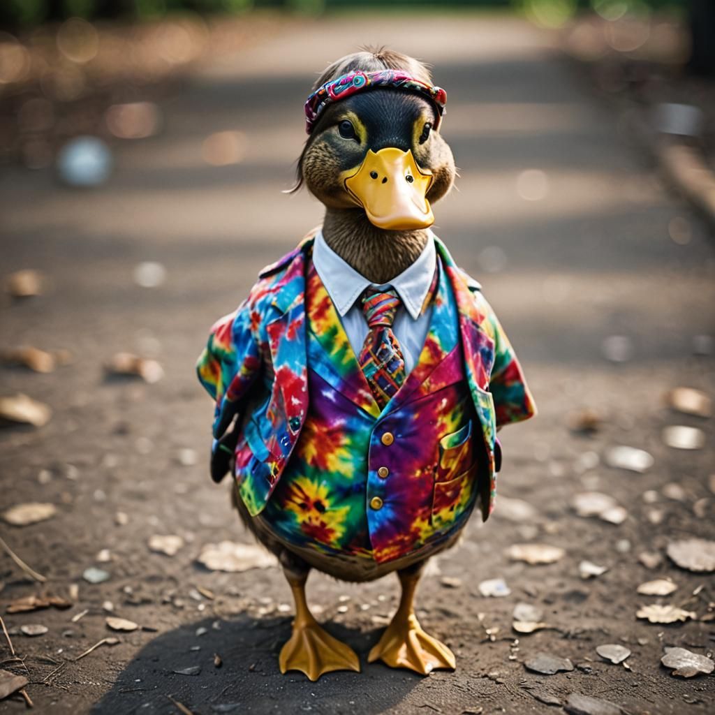 Duck Dressed as Hippie in Professional Photo