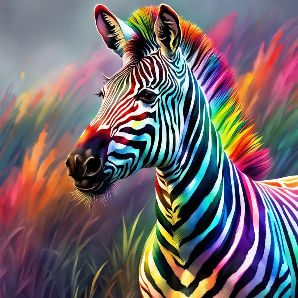 Rainbow Zebras: Watercolour Portrait in Hyperdetailed Style