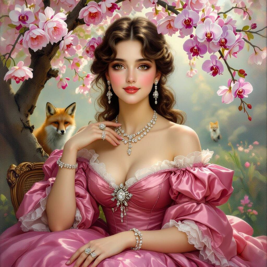 19th Century Oil Painting of a Parisian Princess in Pink