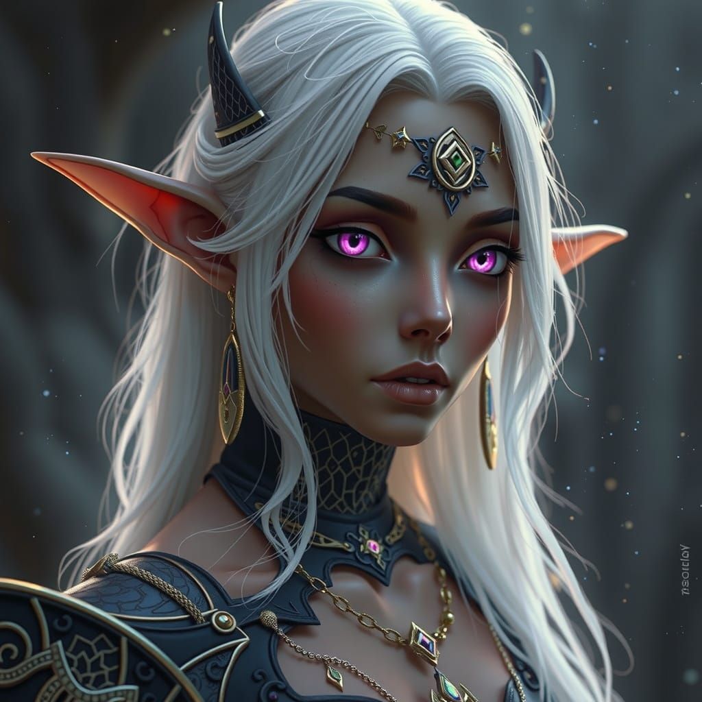 Detailed Dark Elf Portrait in Fantasy Art Style